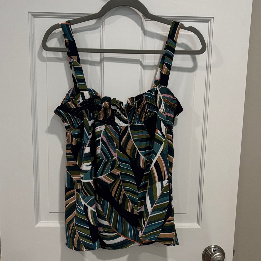 Molly Bracken Black and Green Leaf Print Tank Top